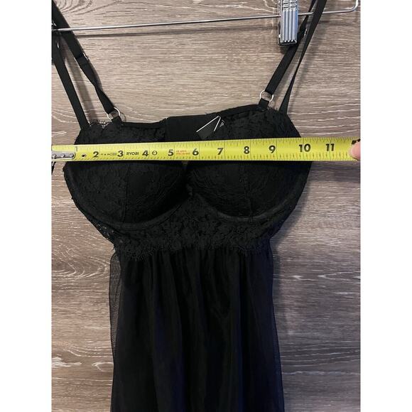 VICTORIAS SECRET PUSH UP BABYDOLL BLACK LINGERIE SZ 34B SEXY SHEER Mesh BLACK - Picture 7 of 8